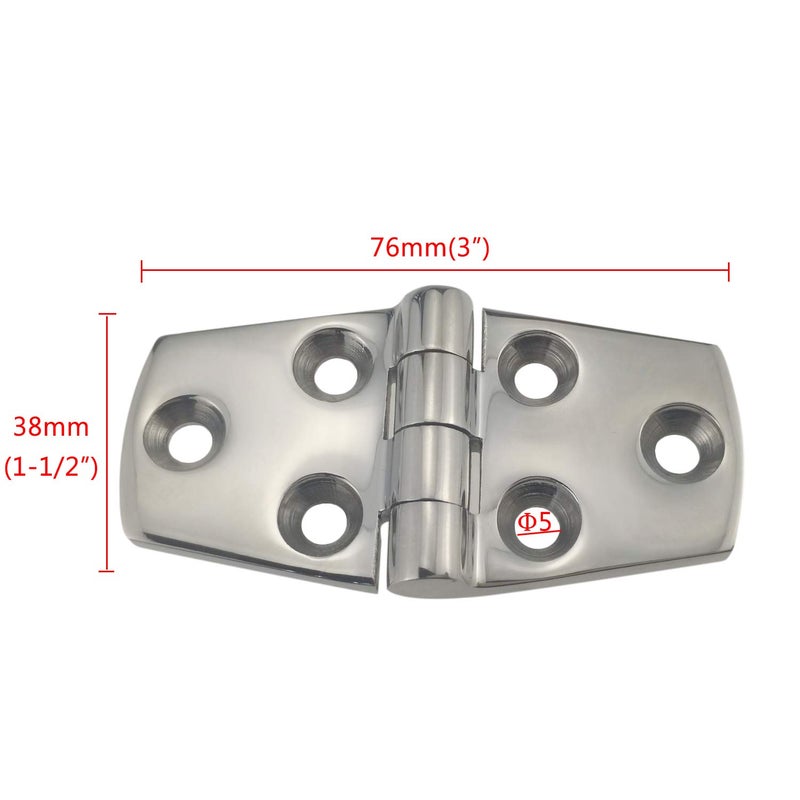 NRC&XRC Marine Grade CAST Solid 316 Stainless Steel Mirror Polished Door Hinge 3" x 1.5" for Boat, RVs (Pair) - Image 3
